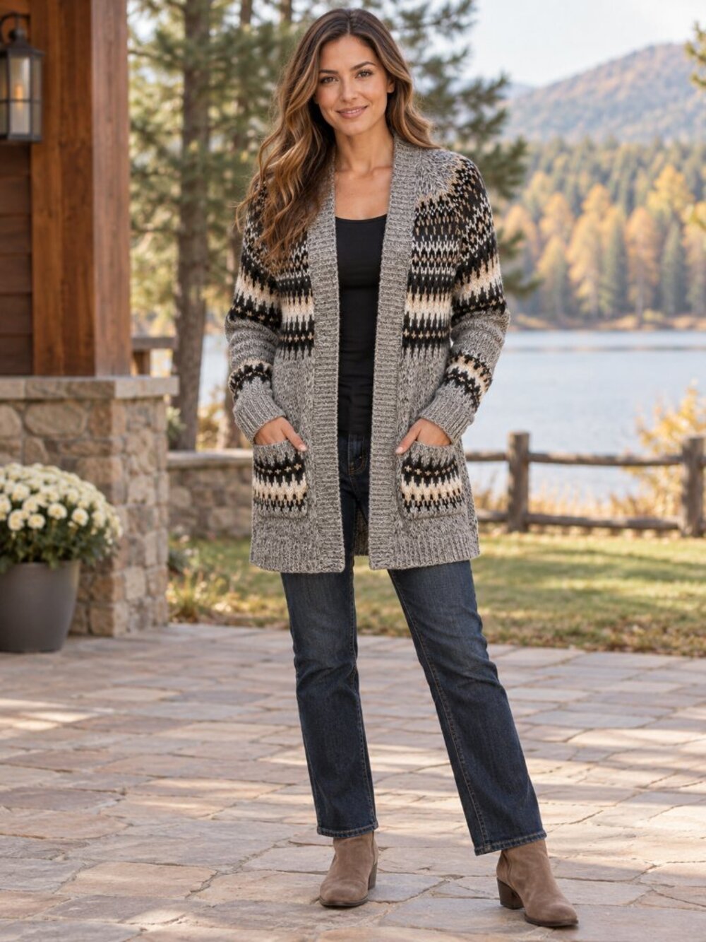 Natural Reflections Bass Pro Fair Isle Southwestern Cardigan Sweater S/P